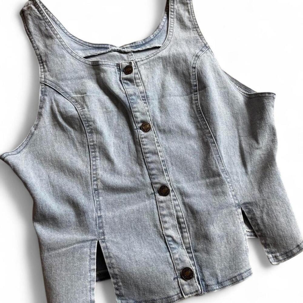 90s Vintage Light Wash Denim Tank – Grunge Fitted Top L